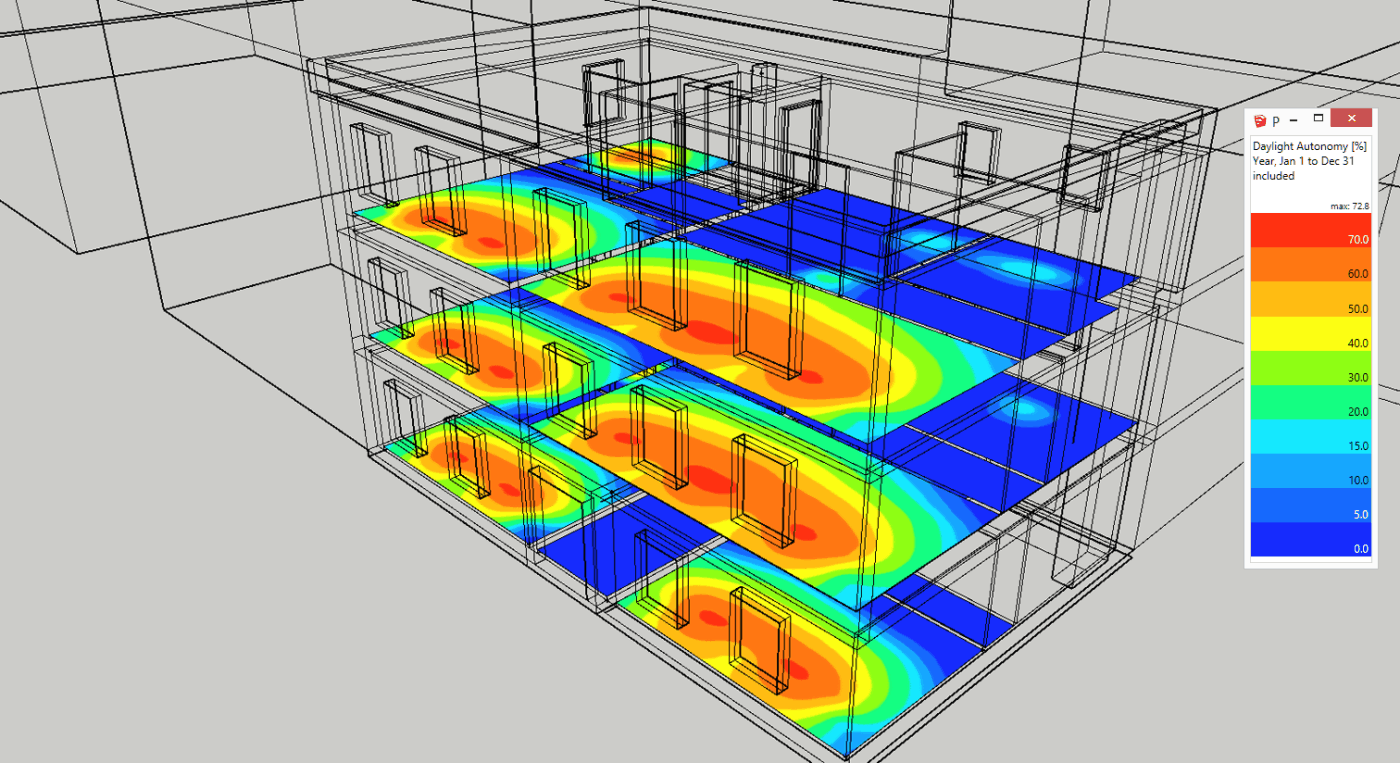 Daylight Autonomy results map on a floor plan