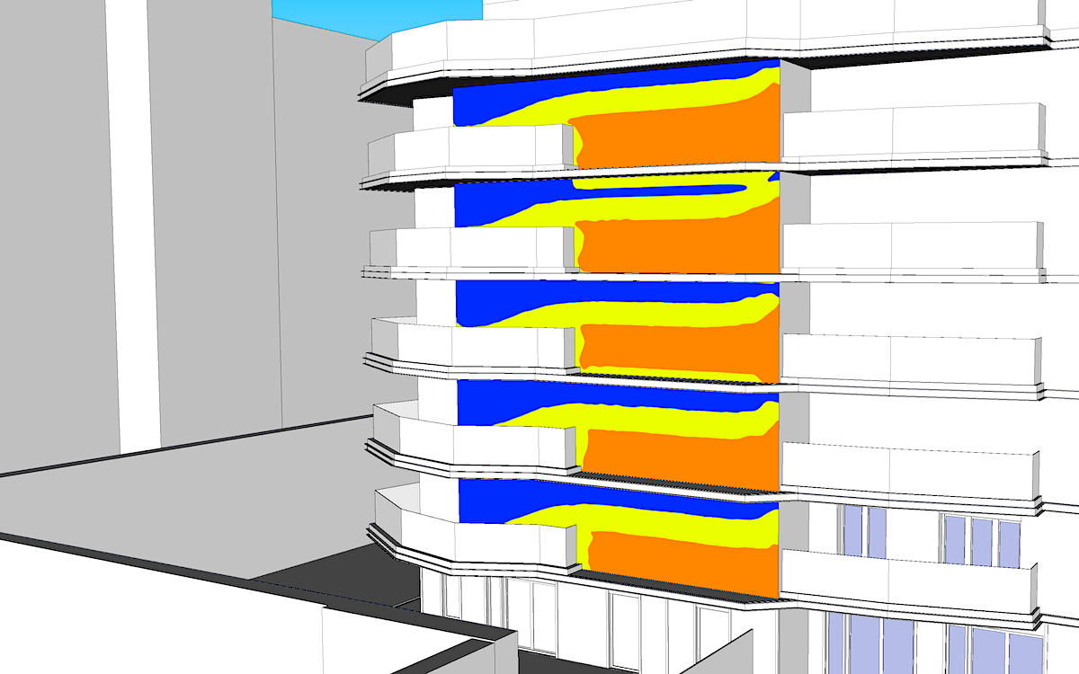 Watt Reduction Factor results on a shaded facade