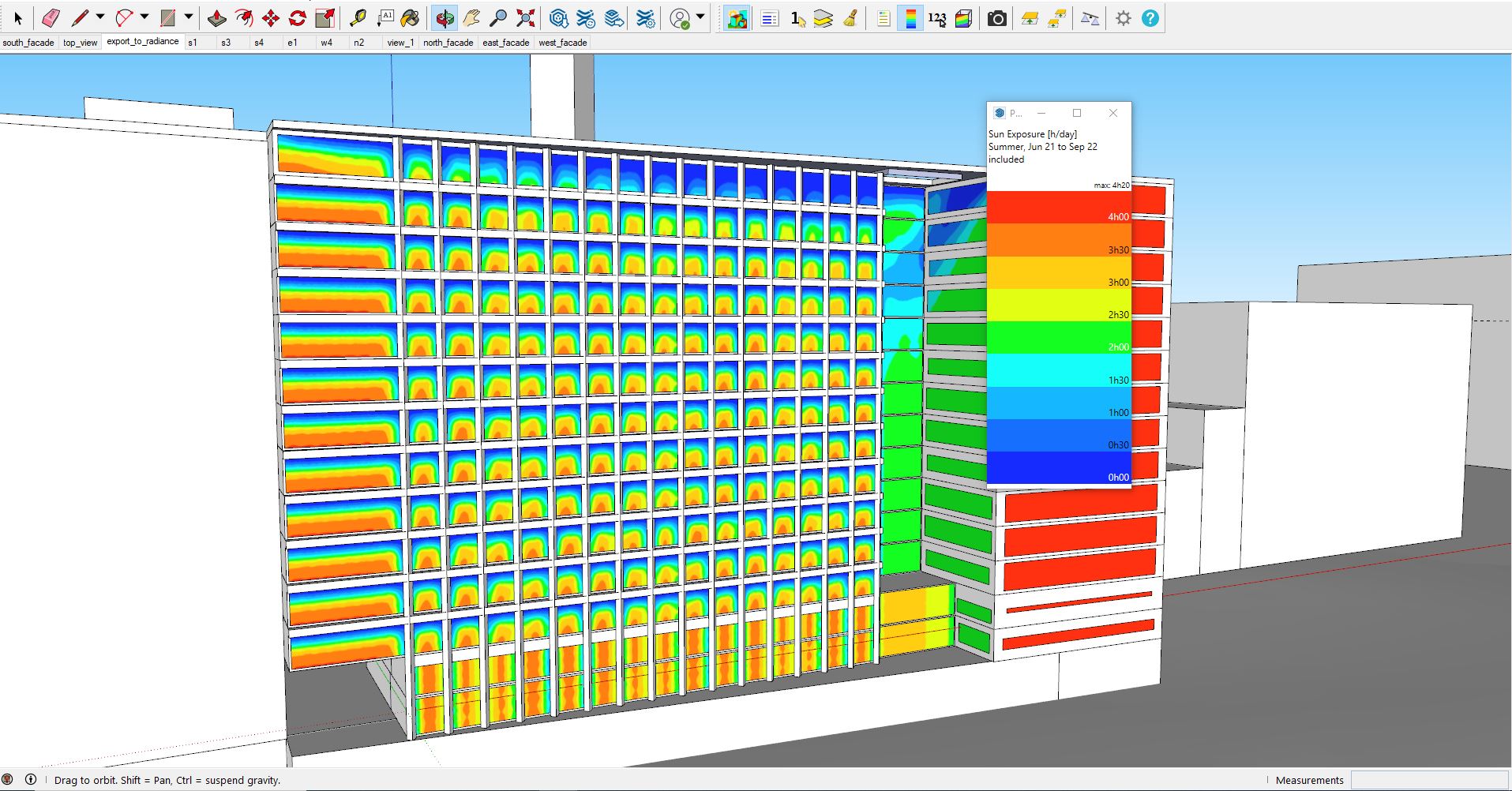 Résultats graphiques — carte de couleurs sur le modèle SketchUp